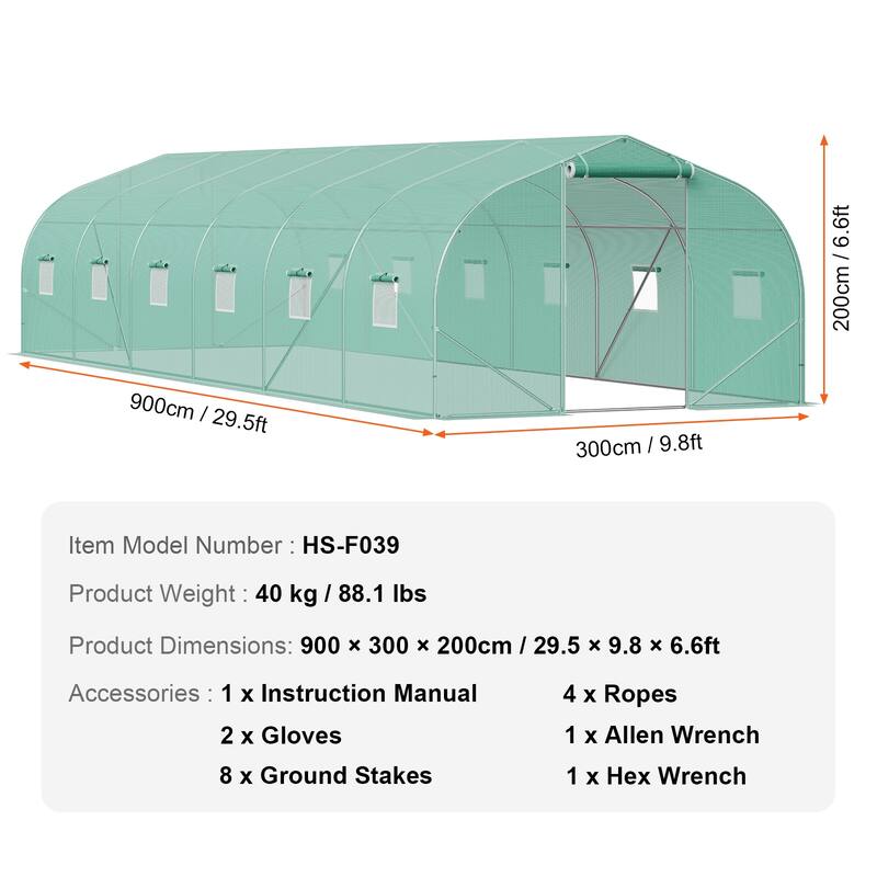 Walk-in Tunnel Greenhouse, Hoop House Greenhouse Tunnel, Plant Hot House with Galvanized Steel Frame, Green PE Cover
