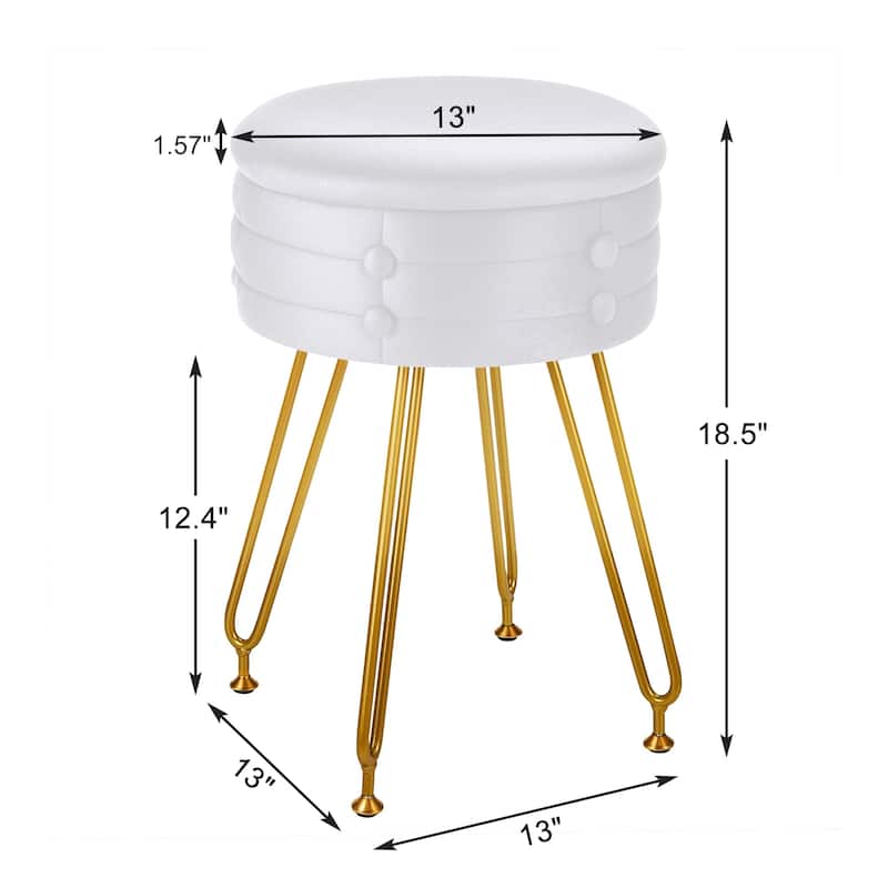 VECELO 18.5"H Multi-Functional Velvet Vanity Stool Tufted Small Vanity Chair with Metal Legs Convertible Storage End Table