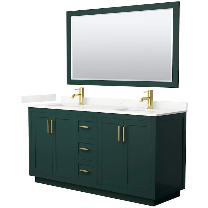 Wyndham Collection WCF292966D-QTZ-UNSM58 Miranda 66" Free Standing - Green / Giotto Quartz Top / Brushed Gold Hardware