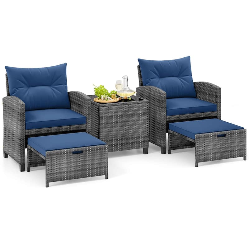 Costway 5 Piece Patio Rattan Furniture with 2 Ottomans & Tempered - See Details