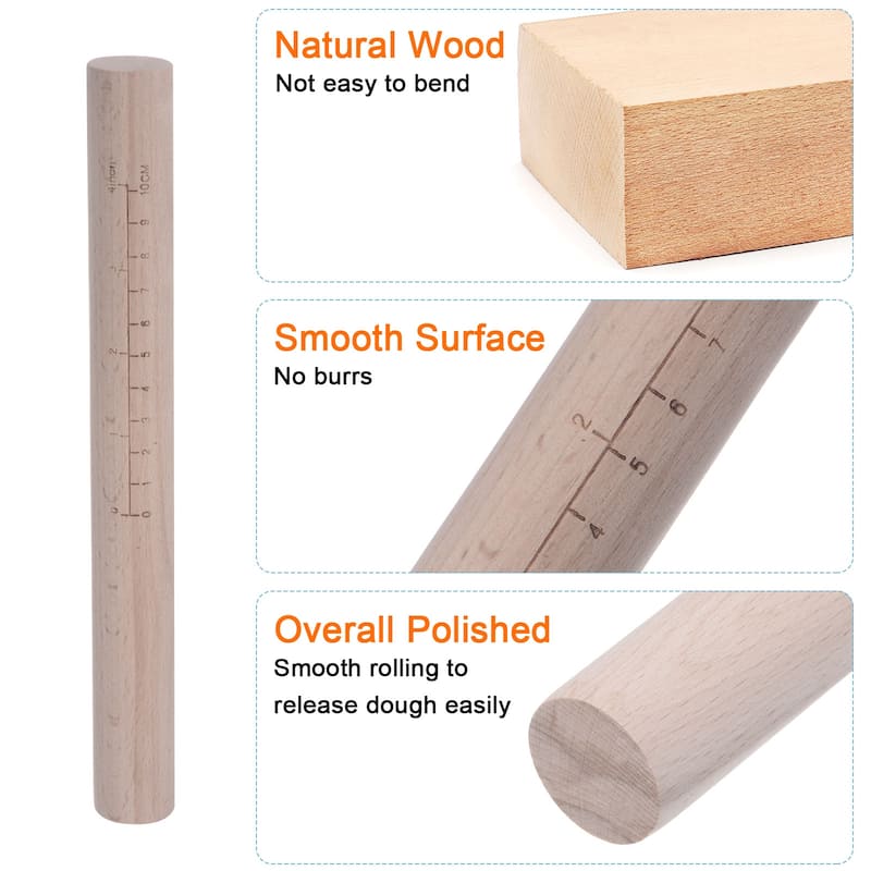 Rolling Pin Beech Wood Dough Roller Pins Cylindrical with Scale