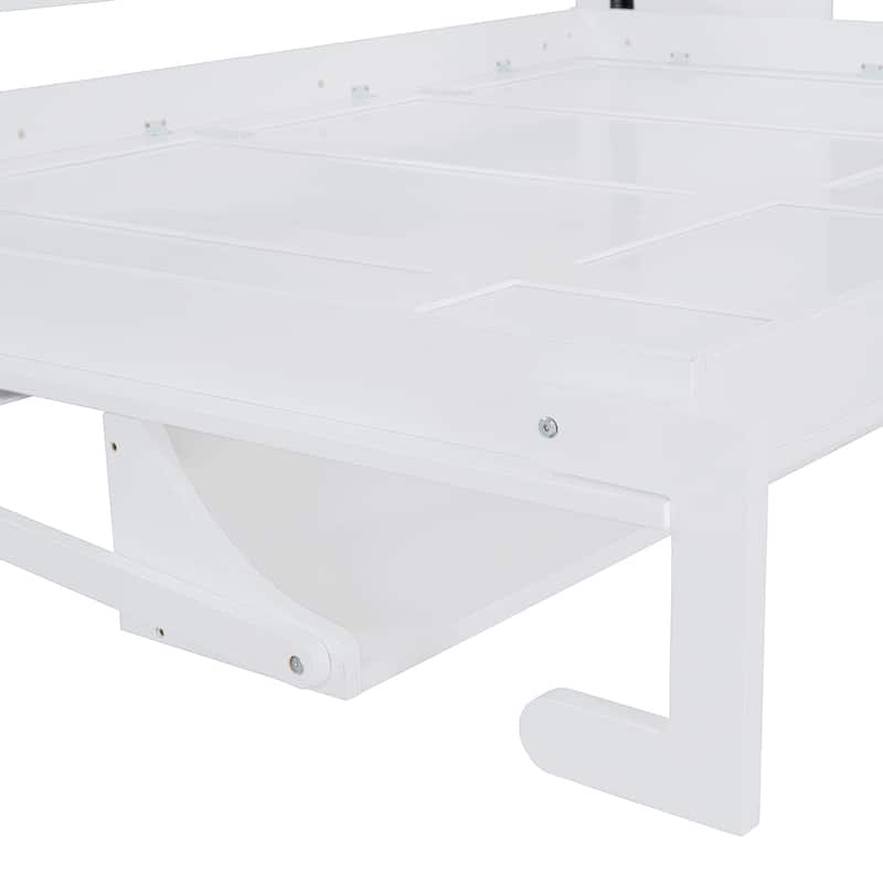 Space-Saving Queen Size Murphy Bed with Hydraulic Lift and Desk, White