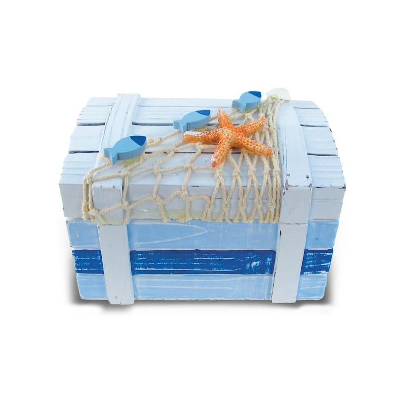 CoTa Global Light Blue Stripes Wooden Jewelry Box - 6 inches