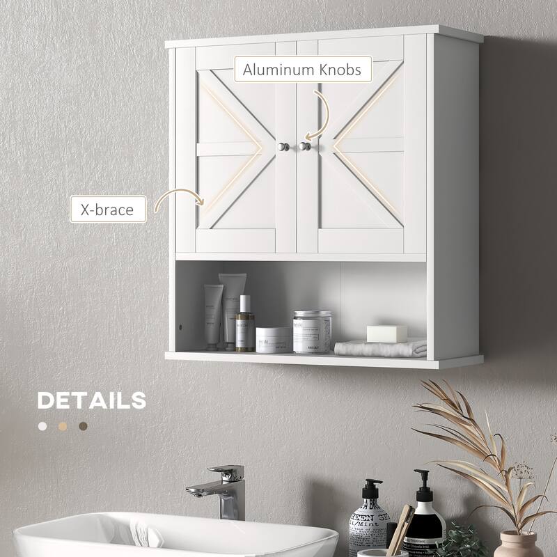 Farmhouse Bathroom Wall Cabinet,Cabinet with Open Shelf & Adjustable Shelf