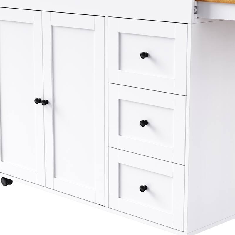 43.3'' Kitchen Island with Extendable Dining Table, Power Outlet, Spice Rack and 3 Drawers - 43.3'' x 17.7'' x 35''