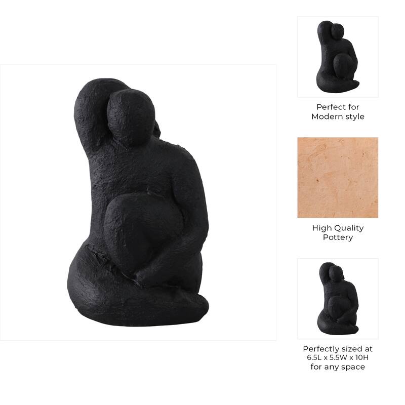 Pottery Modern Abstract Sculpture in Seated Form and Smooth Texture - 6.5" x 5.5" x 10"