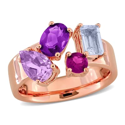 Miadora 2 5/8ct TGW Pink Amethyst Amethyst Sky Blue Topaz Rhodolite Ring Rose Silver