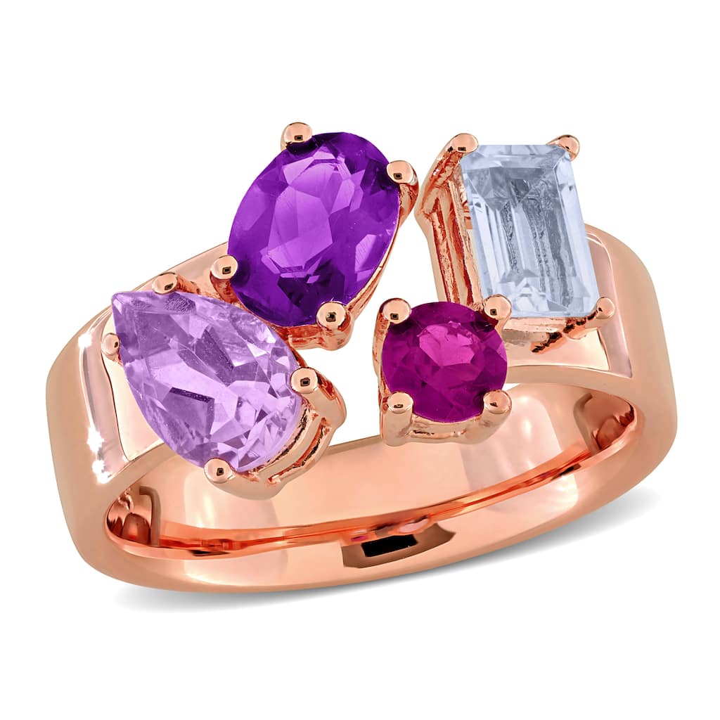 Miadora 2 5/8ct TGW Pink Amethyst Amethyst Sky Blue Topaz Rhodolite Ring Rose Silver