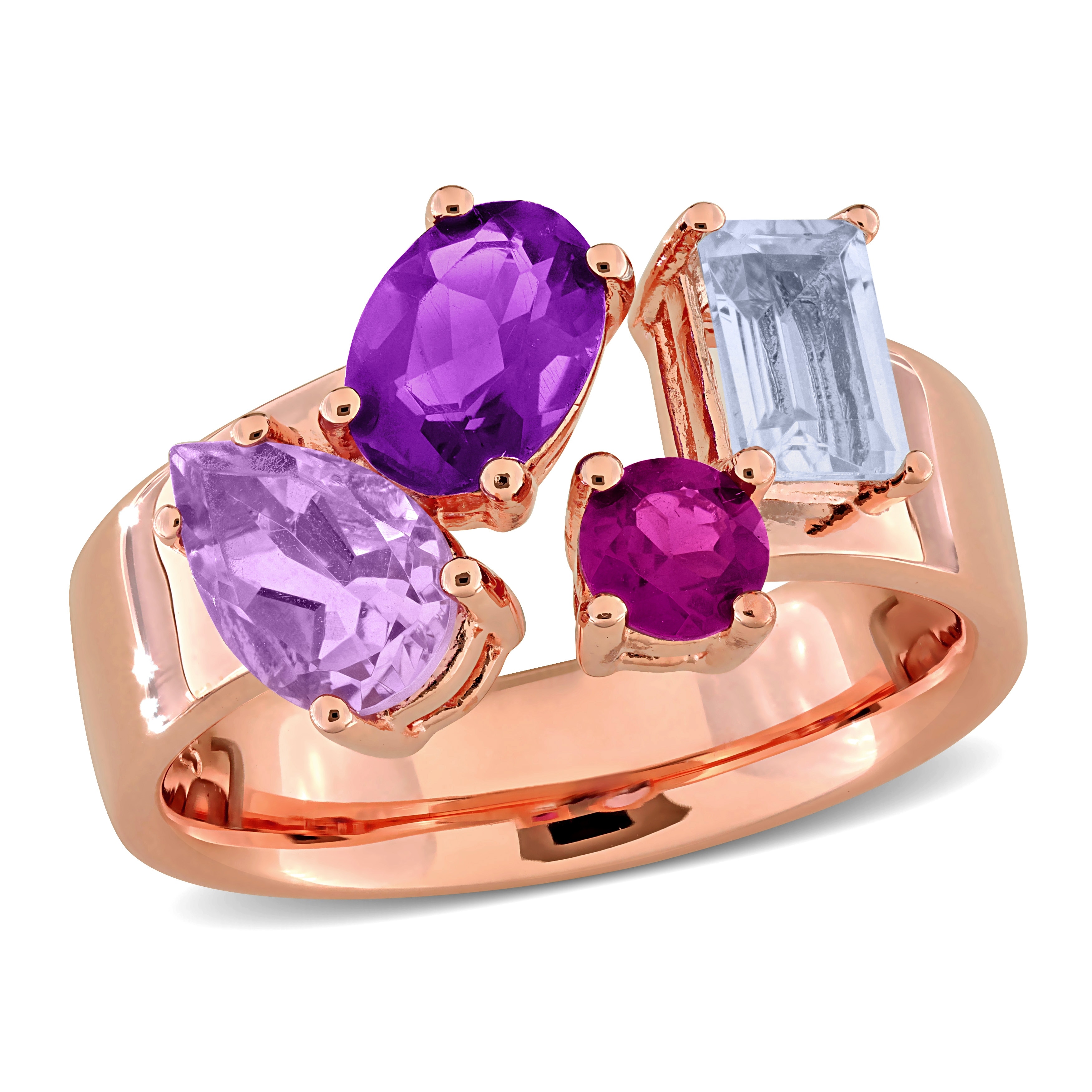 Miadora 2 5/8ct TGW Pink Amethyst Amethyst Sky Blue Topaz Rhodolite Ring Rose Silver