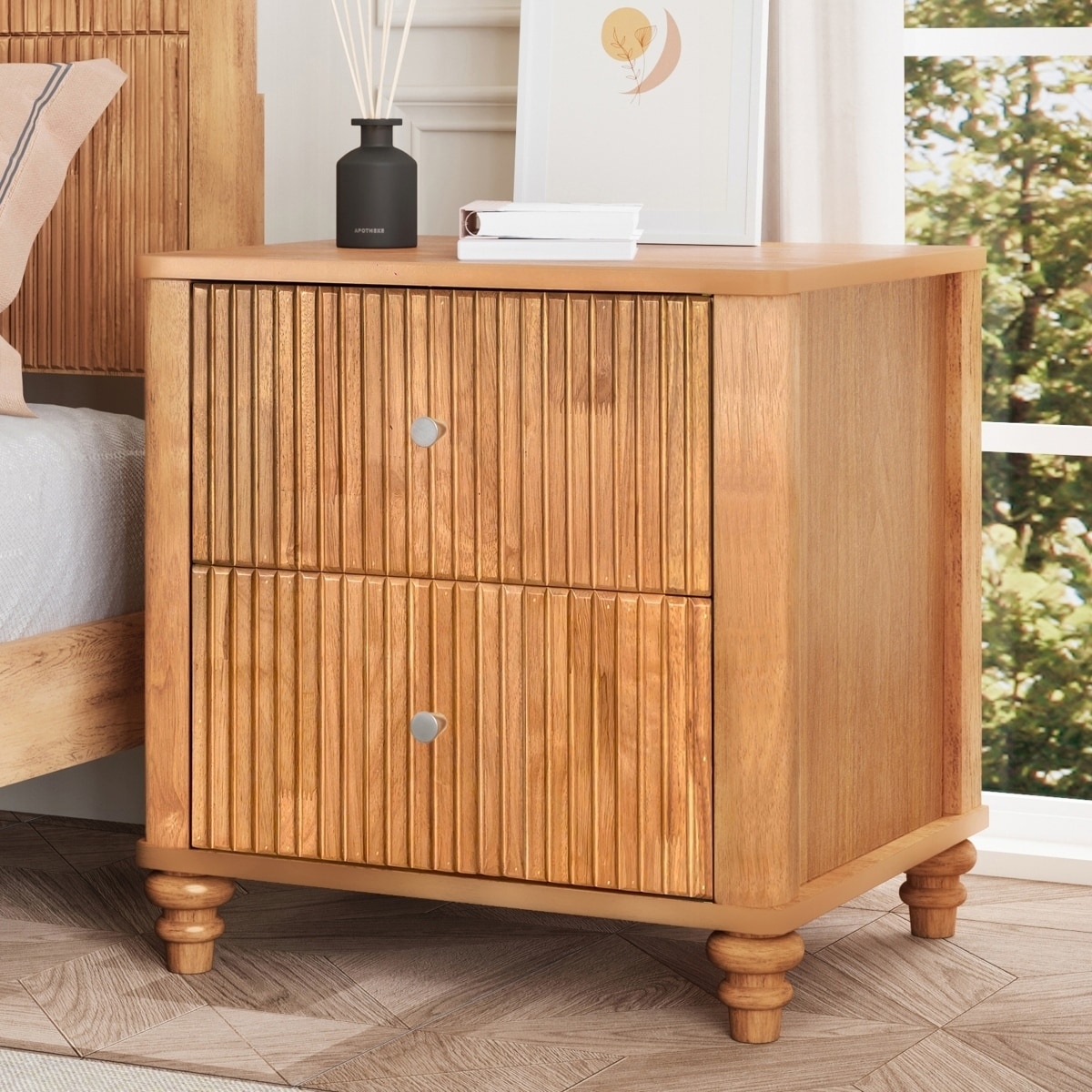 Modern Fluted Nightstand with 3 Drawers
