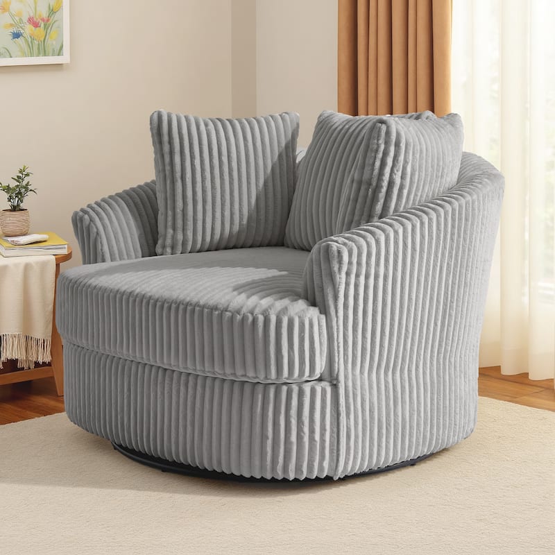 UIXE Oversize 43" Plush Corduroy Swivel Barrel Chair Comfy Accent Chair For Living Room