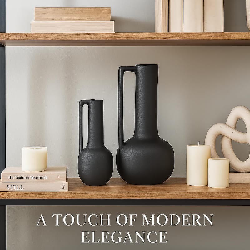 Aria Home Black Ceramic Decorative Water Jug Set of 2 Modern Accent Vase