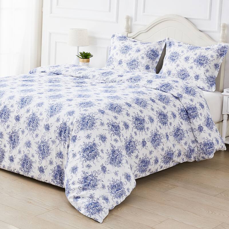 Garden House Cotton Bed Collection (Sheet Set And Duvet Set) - Twin - Navy Floral Etching Duvet Set - 2 Piece