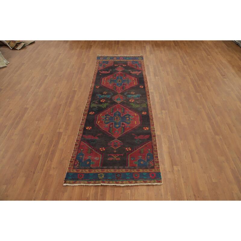 Hand Knotted Oriental 100% Wool Carpet Traditional Tribal Greys & Charcoal Ardebil Runner Rug - 10' 4'' X 3' 6''