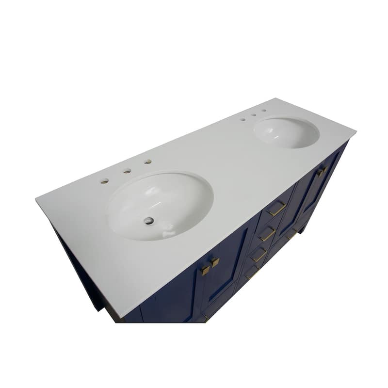 KitchenBathCollection Horizon 60" Double Bathroom Vanity with Engineered White Top