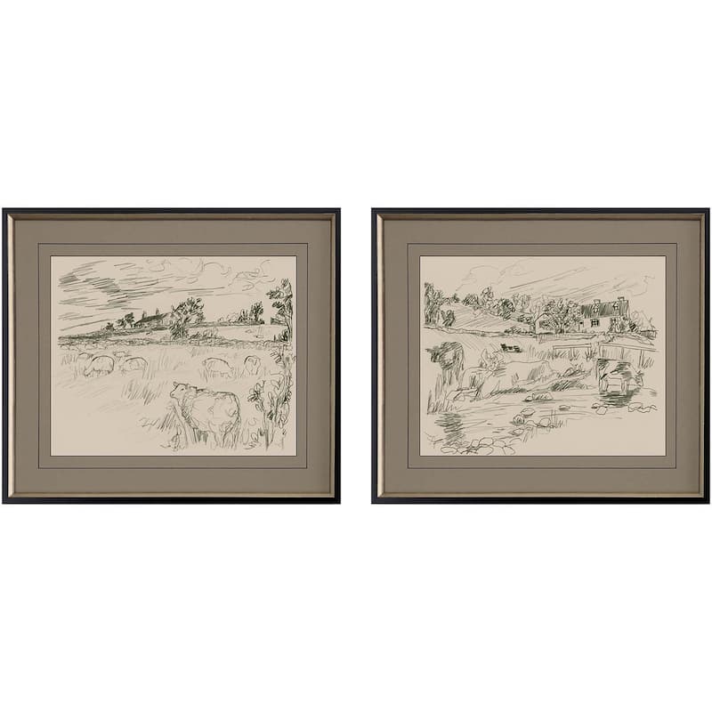 Sepia Scenes I S/2 Framed Art Giclee Under Glass - Brown - 24 X 28 X 2