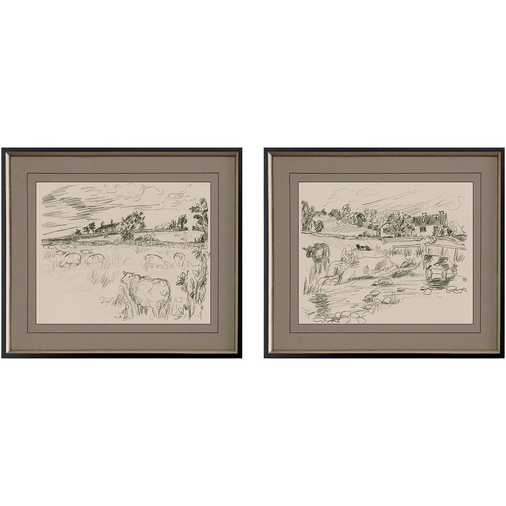 Sepia Scenes I S/2 Framed Art Giclee Under Glass - Brown