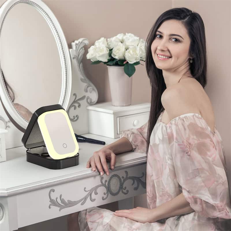 Portable Makeup Case with Rechargeable LED Mirror