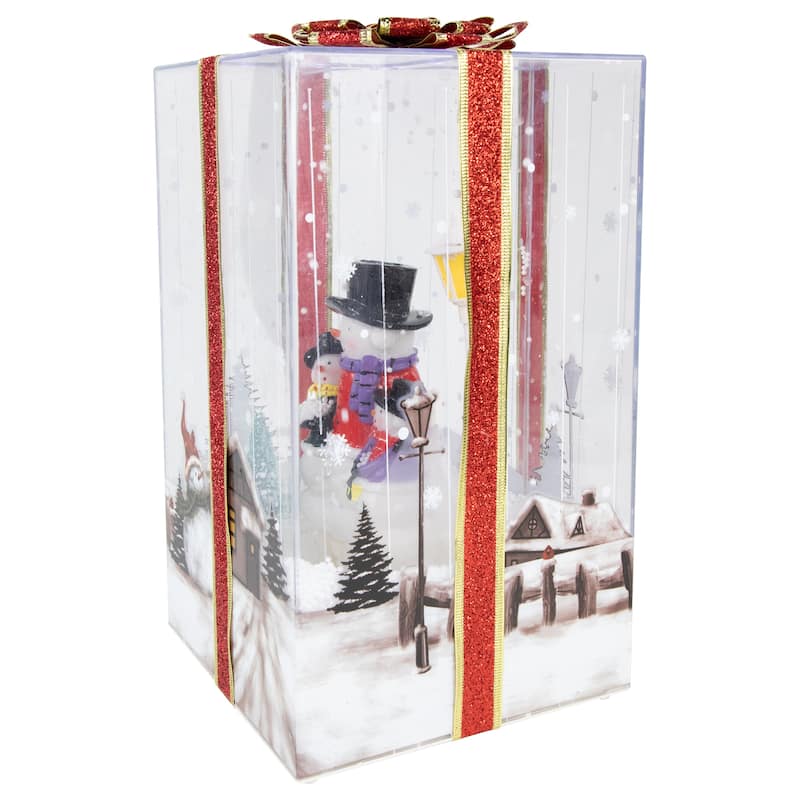 12" Lighted and Musical Snowman Family Snowing Gift Box Christmas Decoration