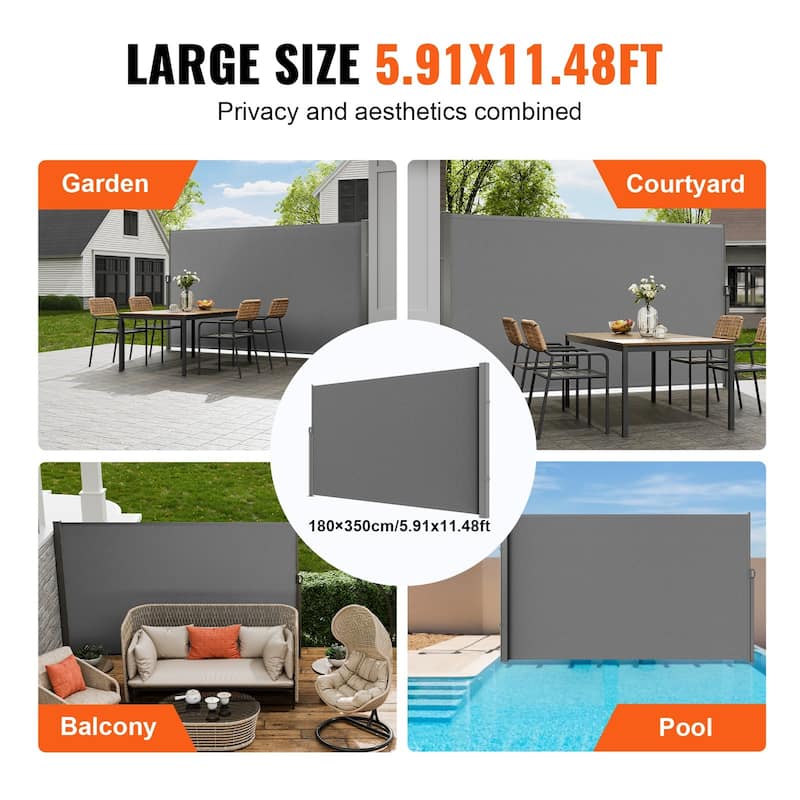 71''x 138'' Outdoor Patio Privacy Screen Awning with Retractable Handle