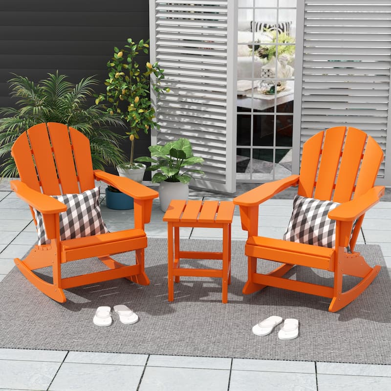 Polytrends Laguna Hdpe All Weather Outdoor Patio Rocking Chairs With Side Table (3-Piece Set) - Orange