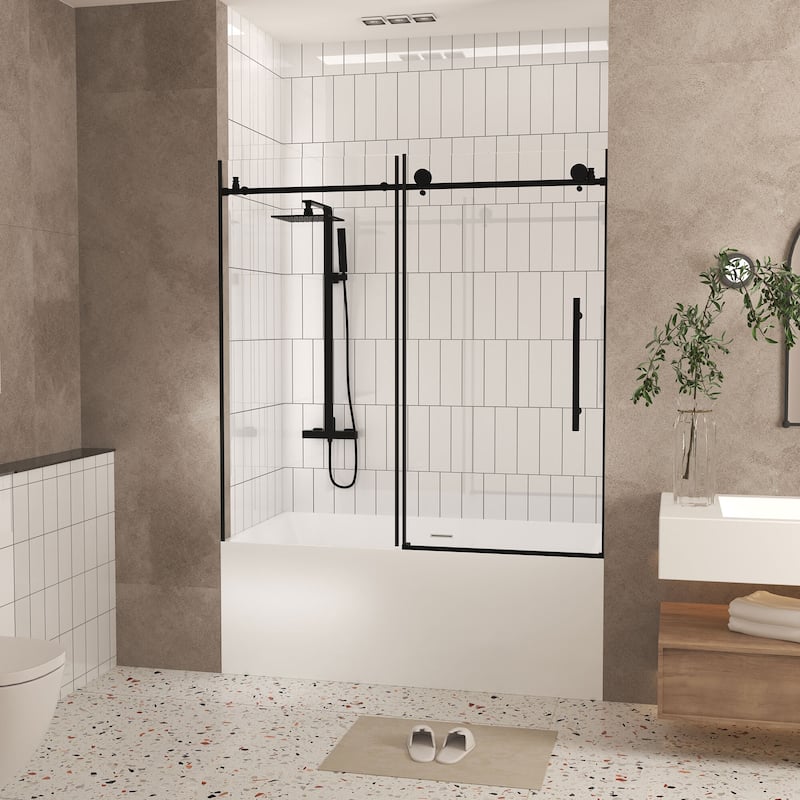 60 "W x 60" H Frameless Shower Door with Stainless Steel Handle - 60'' x 0.31'' x 60''