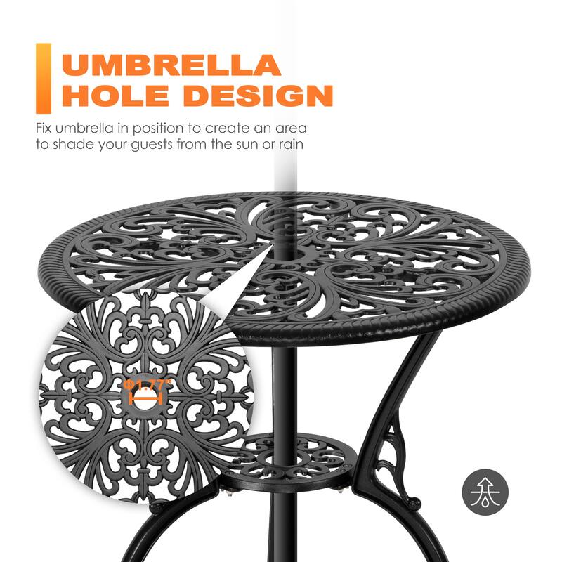 Outdoor 3-Piece Cast Aluminum Patio Set with 1.77" Umbrella Hole - 24 Inch