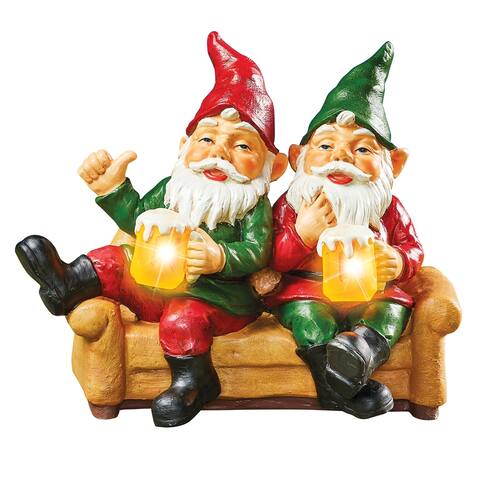 Solar Powered Garden Gnomes Night Out Yard Statues - 11.130 x 10.000 x 7.880