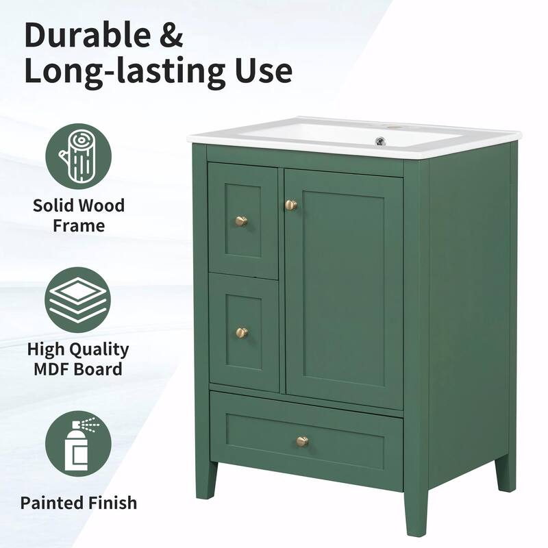 24-Inch Bathroom Vanity with Storage, Adjustable Shelf, Removable Dividers