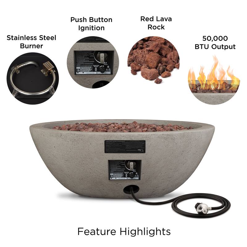 Riverside 36.5" Round LP Fire Bowl in Glacier Gray by Real Flame