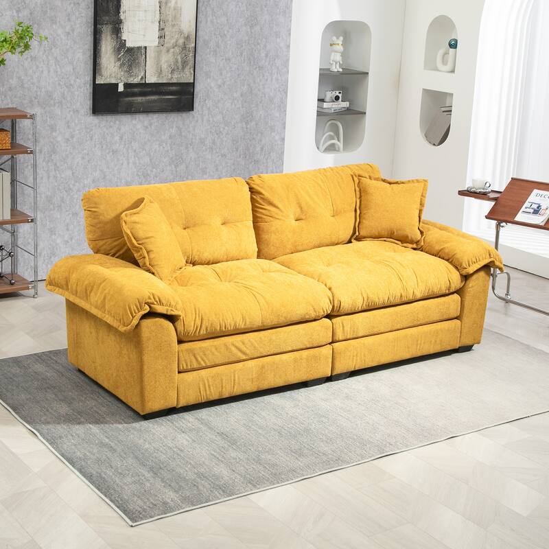 Small Sofa Loveseat Deep Seat Sofa Couch with 2 Throw Pillows, 2-Seater Settee with Pillow Top Armrests