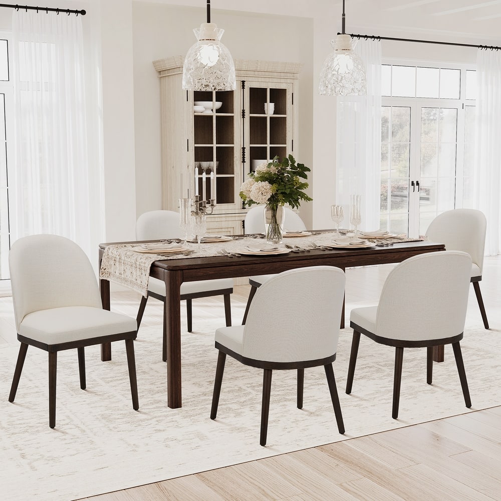 Upholstered Fabric Dining Chairs with Curved Backrest