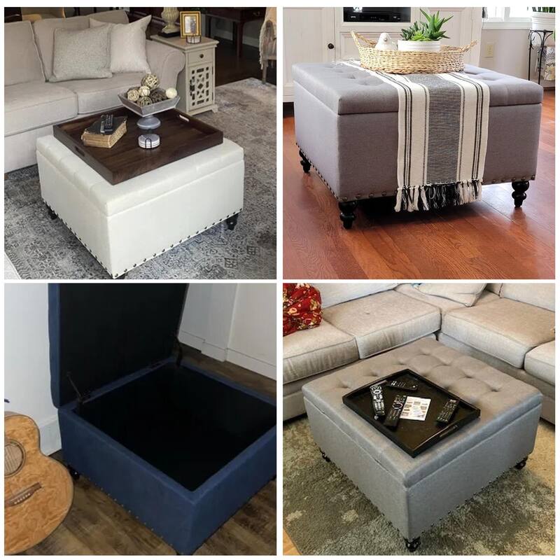 Large Square Storage Ottoman for Living Room
