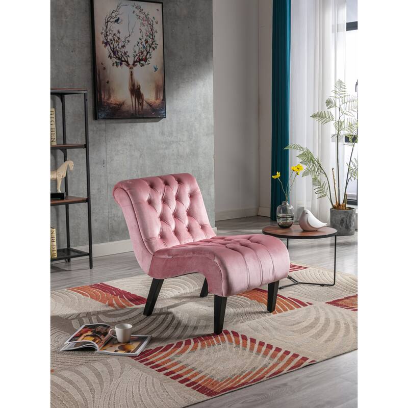Modern velvet armless lounge chair with upholstered fabric solid wood legs for bedroom, living room, office