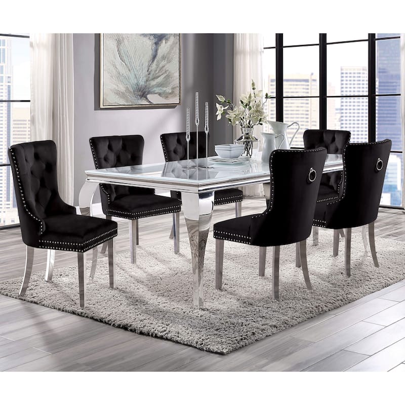 Furniture of America Pizo Glam 79-inch Chrome Leg Glass Top Dining Table