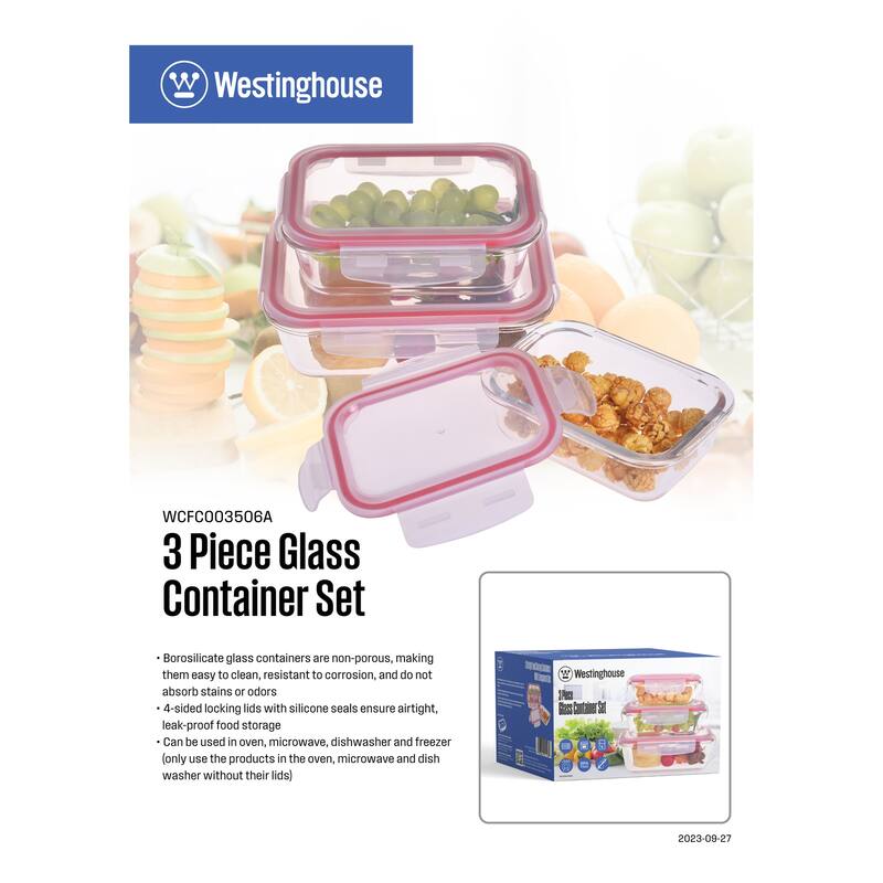 Westinghouse 3-Piece Glass Food Storage Container Set - 370 to 1050ml