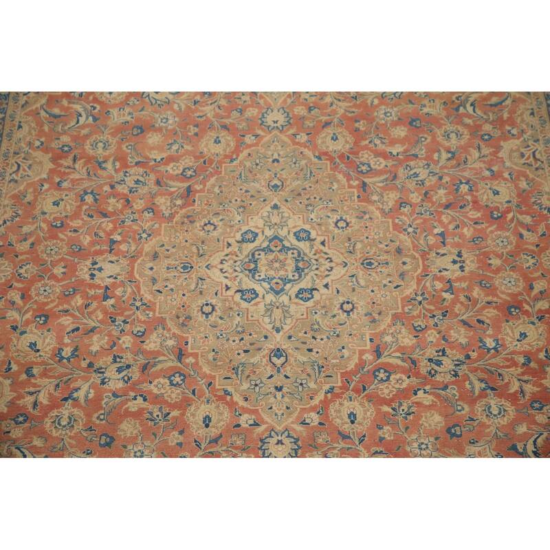 Hand Knotted Oriental 100% Wool Carpet Traditional Floral Oranges & Rust Mashad Area Rug - 14' 0'' X 9' 6''