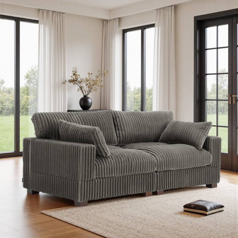 Upholstered Plush Flannel Modular Sectional Sofa with Pillows,Ajustable Headrest - Light Grey-2-Piece