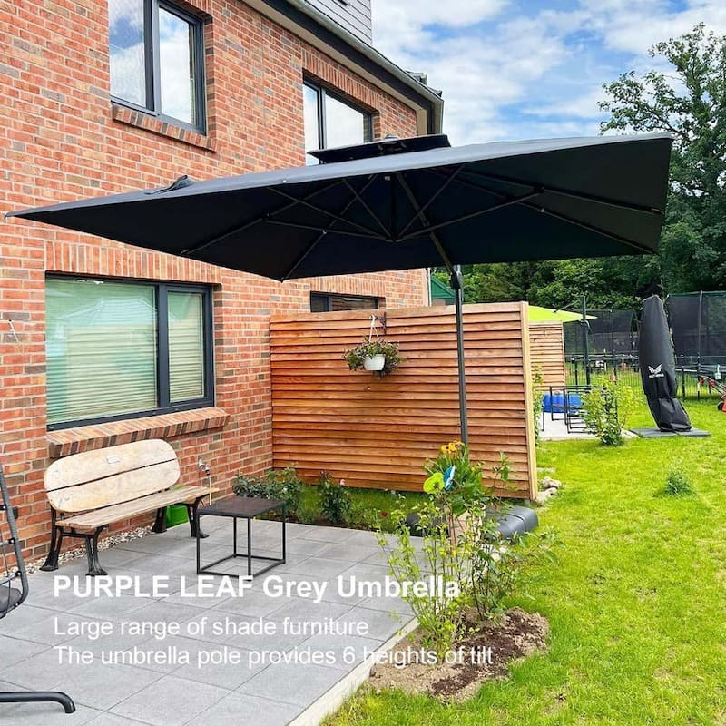 PURPLE LEAF Patio Cantilever Umbrella with 360 Degree Rotation UV Protection