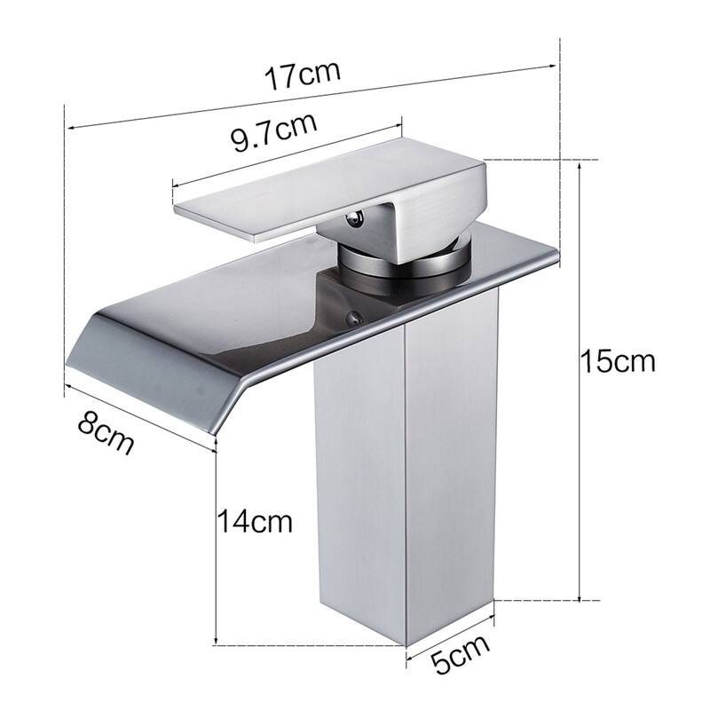 Bathroom Sink Faucet Waterfall Wide Rectangular Spout Single Handle