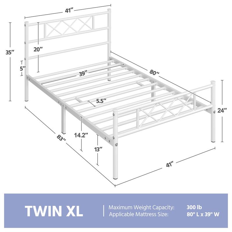 Yaheetech Metal Bed Frame Mattress Foundation with Slatted Bed Base, White