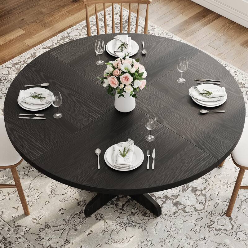 47 Inch Round Dining Table for 4, Farmhouse Kitchen Dining Room Circle Dinner Table