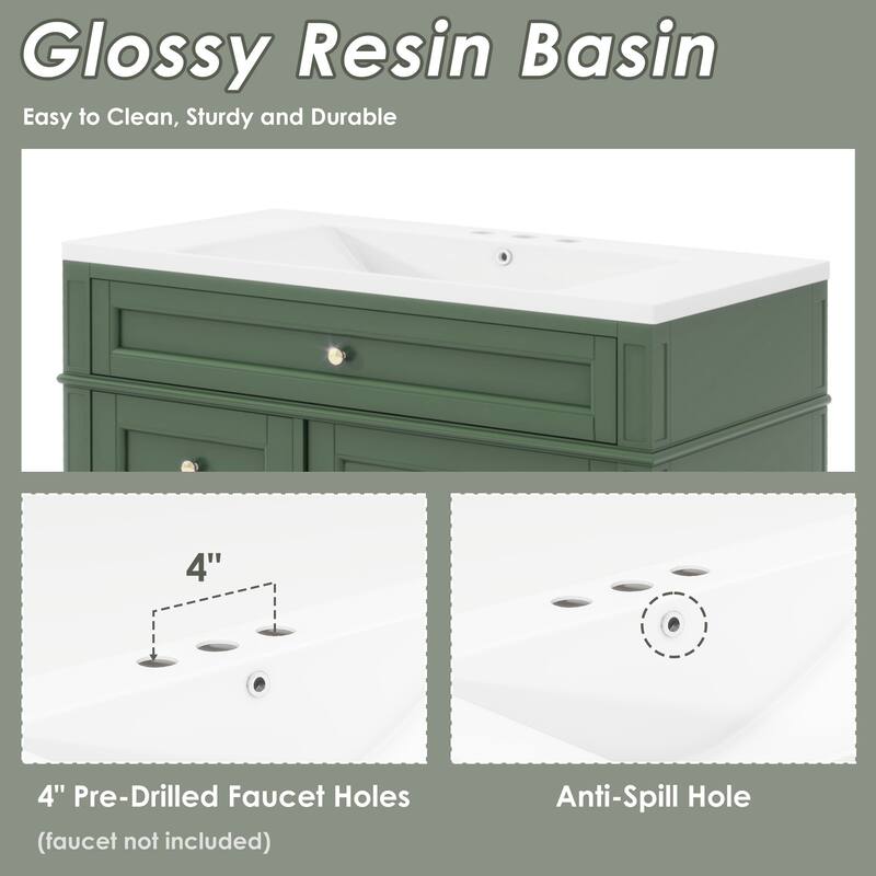 30''/36'' Bathroom Vanity with Top Sink, Modern Bathroom Storage Cabinet with 2 Drawers, a Tip-out Drawer & Adjustable Shelf