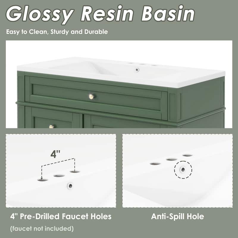 36" Bathroom Vanity with Top-Mount Sink - Modern Cabinet with 2 Drawers + Tip-Out Tray - Complete Single Sink Vanity Set