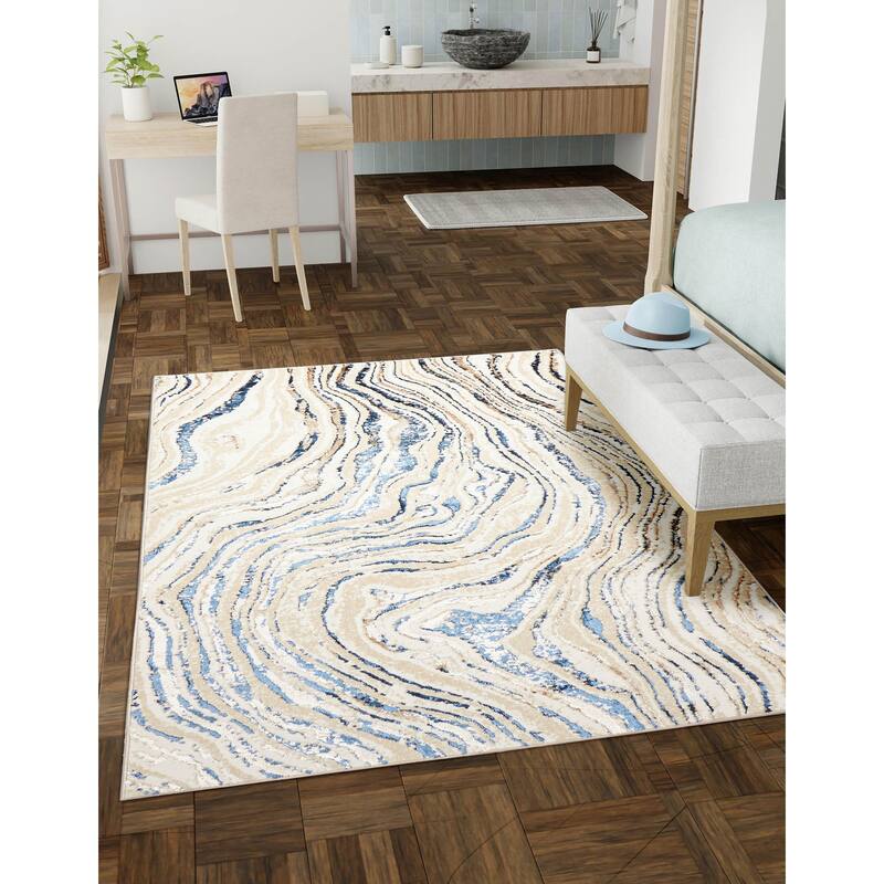 ECARPETGALLERY Machine Made Clara Blue Area Rug