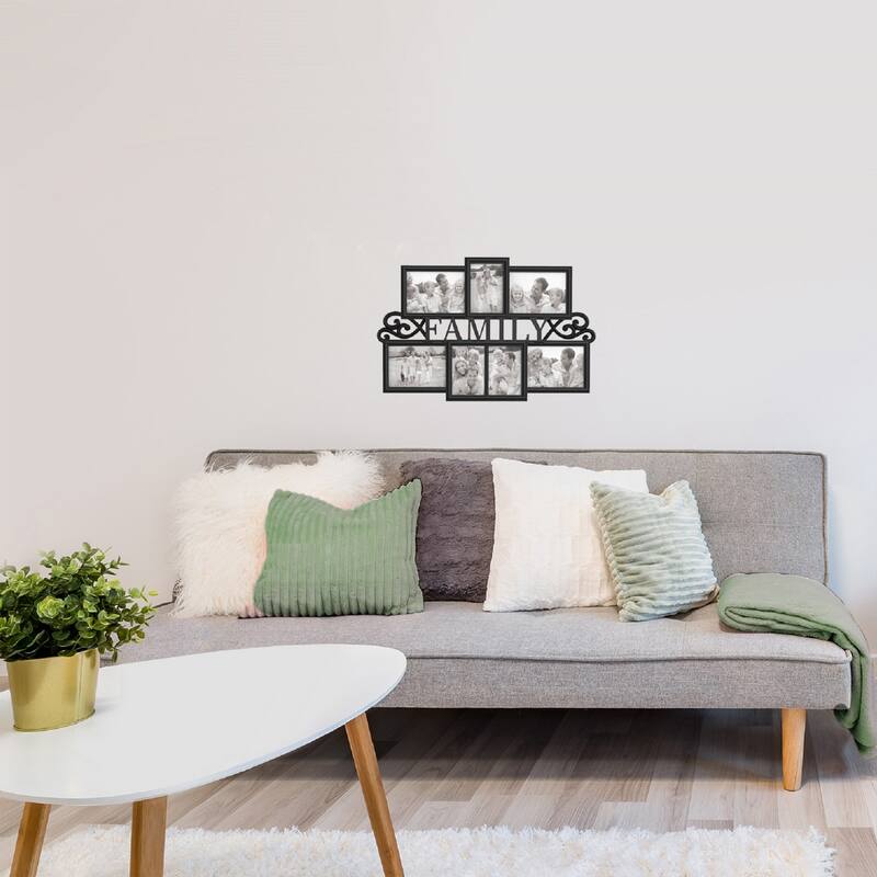 Family Collage Picture Frame with 7 Openings for Three 4x6 and Four 5x7 Photos (Black)