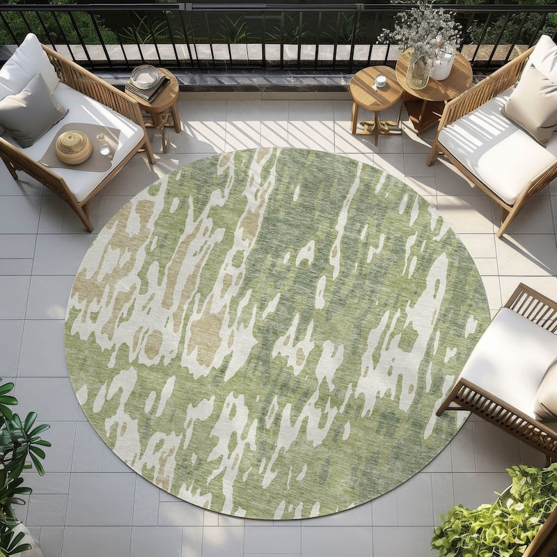 Machine Washable Indoor/ Outdoor Abstract Contemporary Chantille Rug - Aloe - 8' x 8'