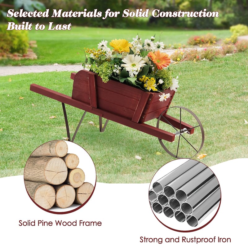Costway Wooden Wagon Planter Decorative Indoor/Outdoor Rustic Flower - See Details