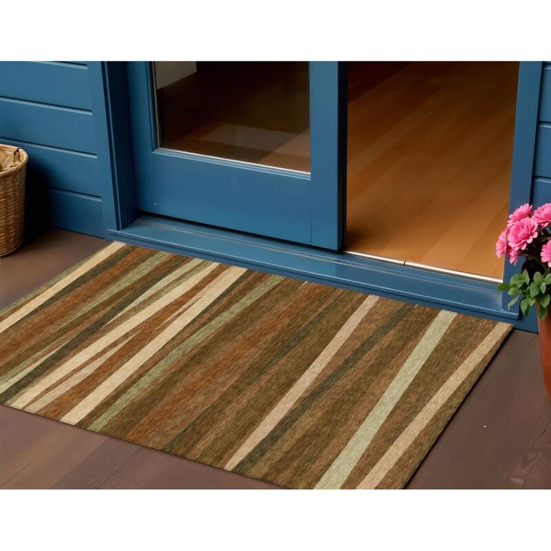 HomeRoots Striped Transitional Rectangle Outdoor Rug - 3' x 5'
