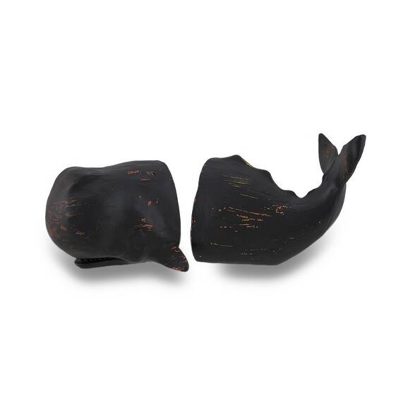 Whale Top And Tail Black Distressed Finish Bookends Set Of 2 - 4.5 X 10 X 4 inches